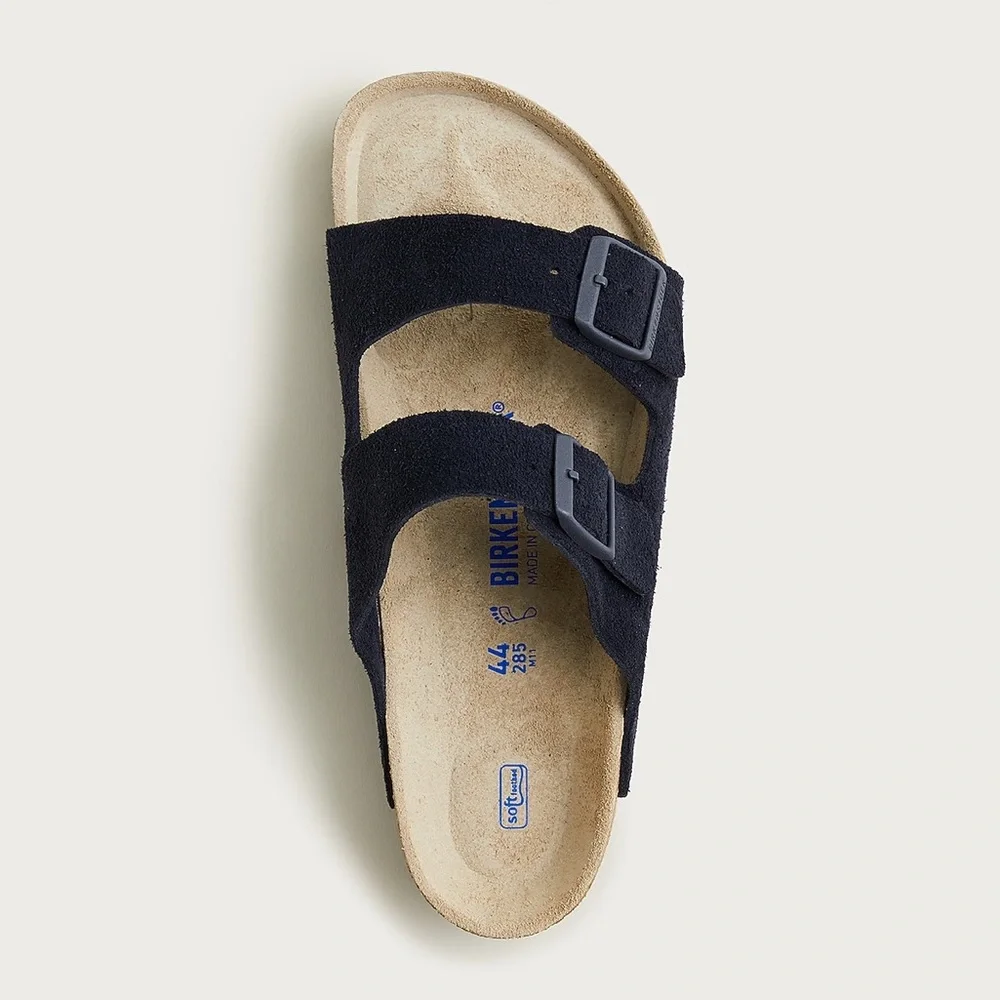 Birkenstock Men’s Arizona Soft Footbed Blue Suede Leather Slide Sandals Size 46
